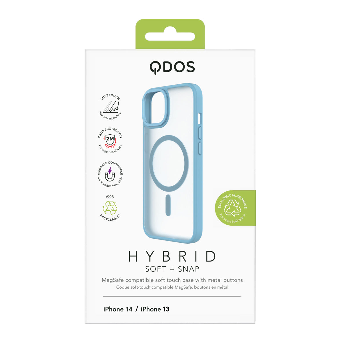 Hybrid Soft + Snap - Apple iPhone 14, iPhone 13 Case MagSafe Compatible - Clear Baby Blue, showcasing product packaging in white