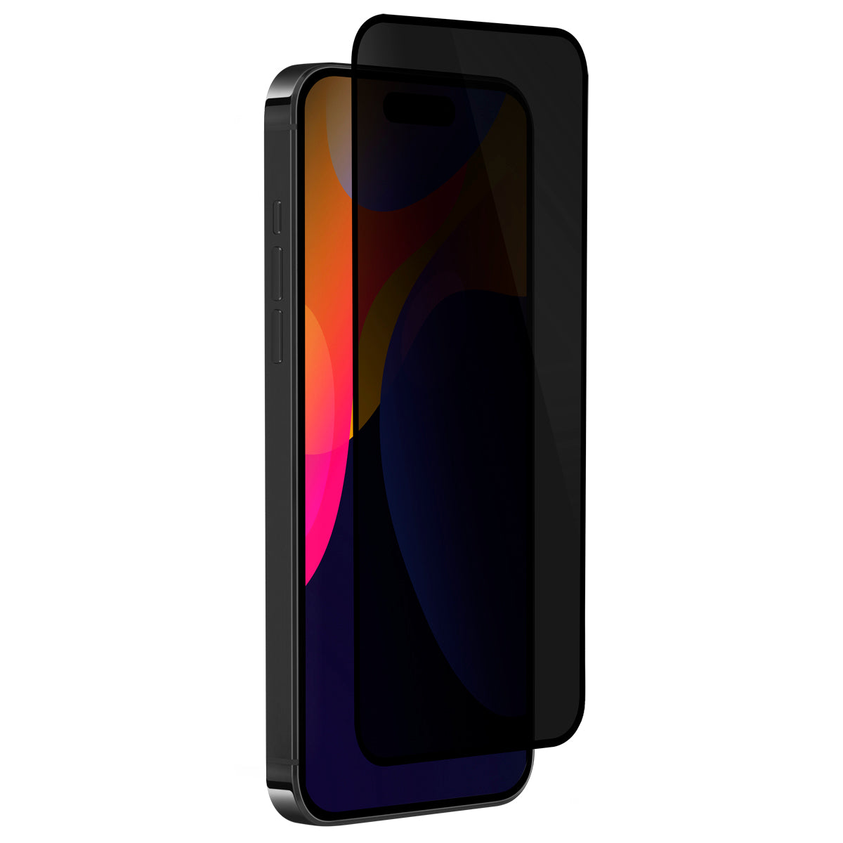 OptiGuard Eco Glass Privacy - Apple iPhone 15 Pro Max Screen Protector - Privacy Black, Right Angled Front View of the Screen Protector applied on the Display of the Phone