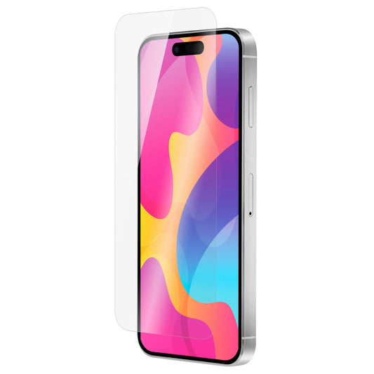 OptiGuard Eco Glass - Apple iPhone 15 Screen Protector - Clear, Left Angled Front View with Screen Protector applied on the Display of the Phone.