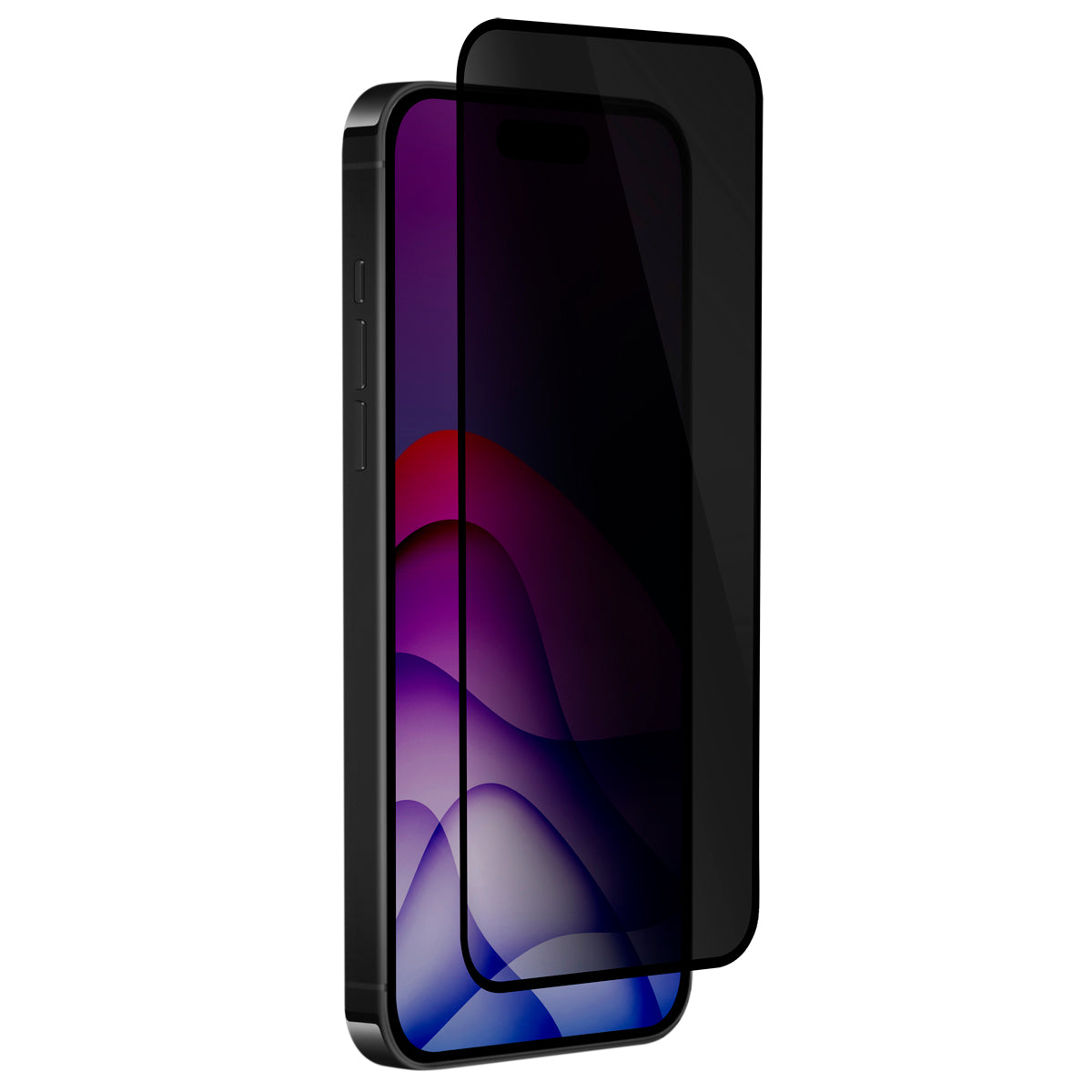 OptiGuard Eco Glass Privacy - Apple iPhone 16 Pro Screen Protector - Privacy Black, Right Angled Front View with Screen Protector applied on the Display of the Phone