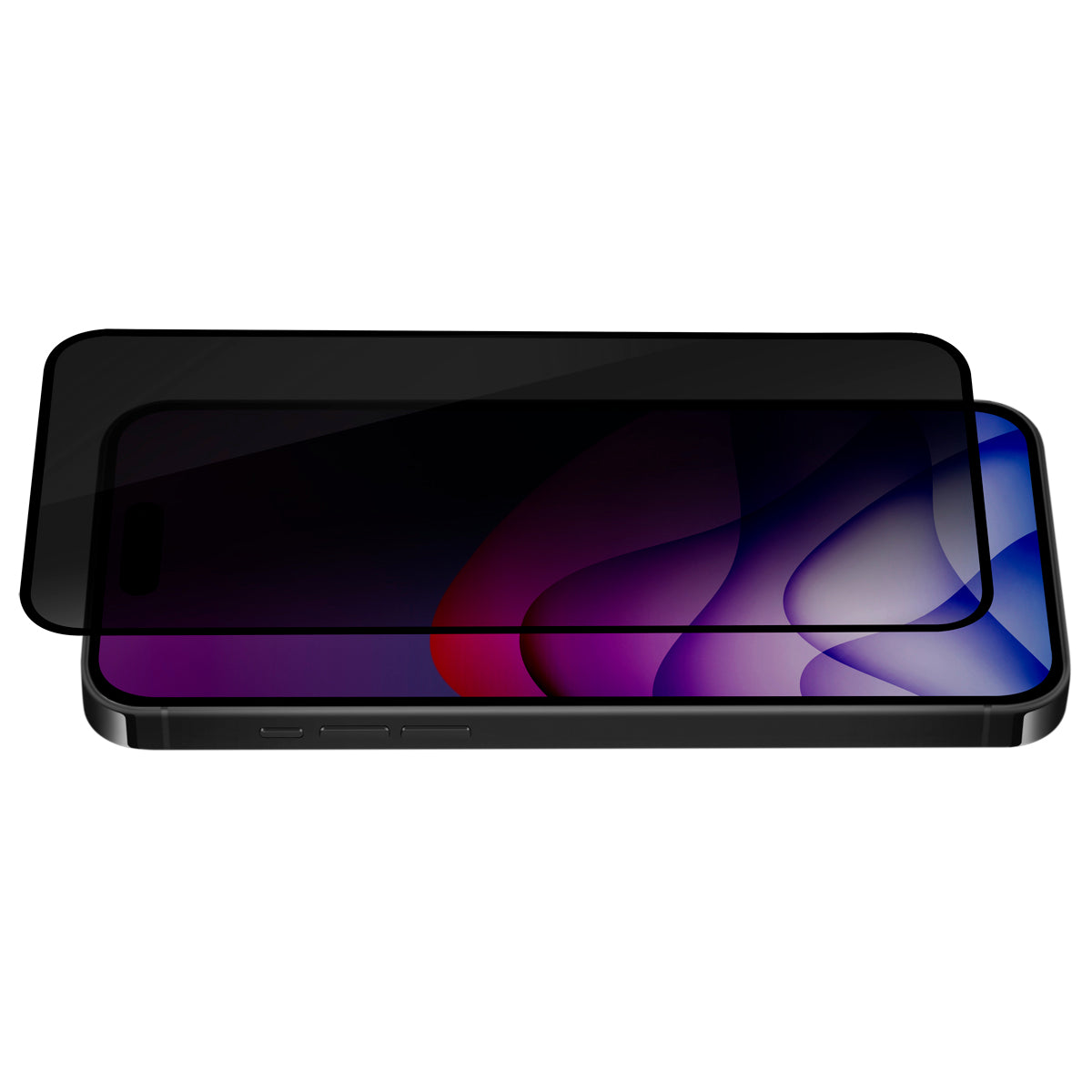 OptiGuard Eco Glass Privacy - Apple iPhone 16 Pro Screen Protector - Privacy Black, Angled Front View with Screen Protector applied on the Display of the Phone