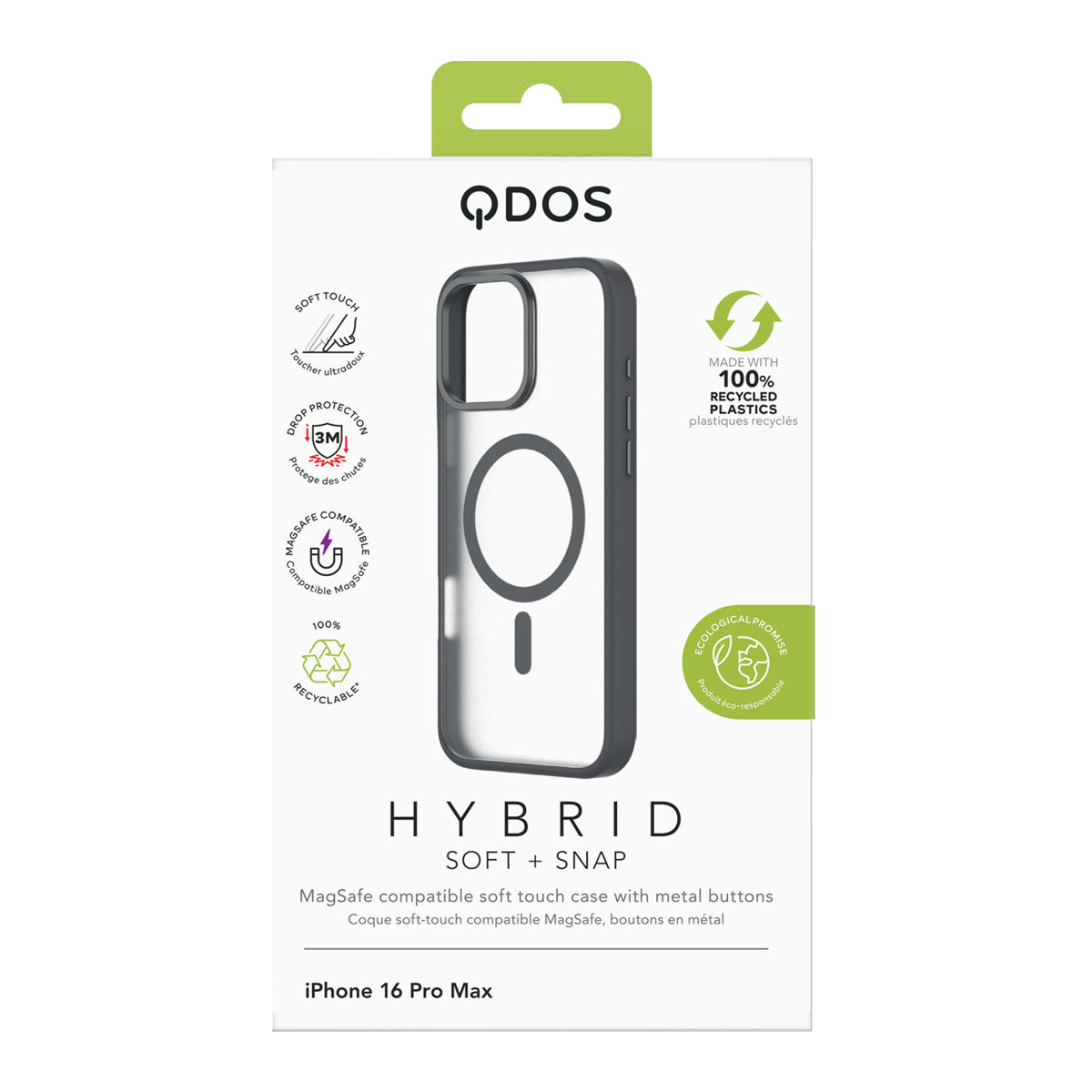 Hybrid Soft + Snap - Apple iPhone 16 Pro Max Case MagSafe Compatible - Clear Black Titanium, showcasing product packaging in white