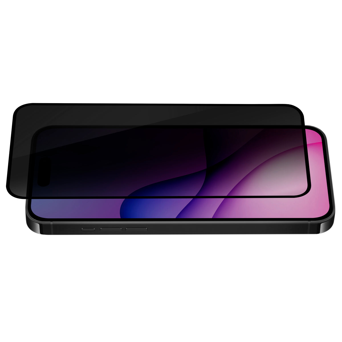 OptiGuard Eco Glass Privacy - Apple iPhone 16 Pro Max Screen Protector - Privacy Black, Angled Front View with Screen Protector applied on the Display of the Phone