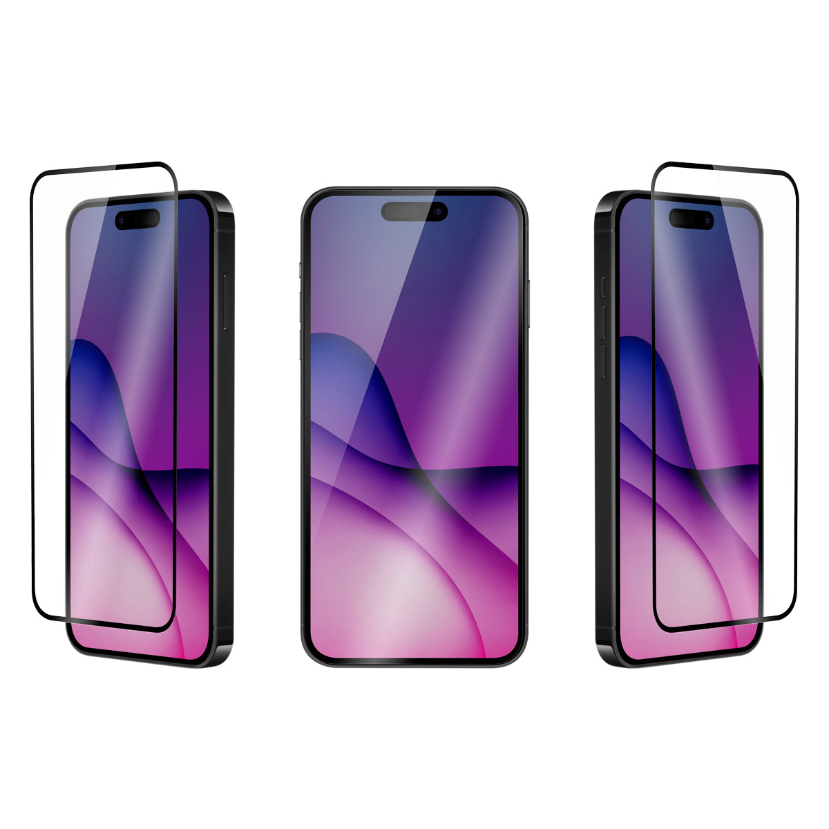 OptiGuard Eco Glass Plus - Apple iPhone 16 Pro Screen Protector - Clear with Black Frame, Different Angled View with Screen Protector applied on the Display of the Phone