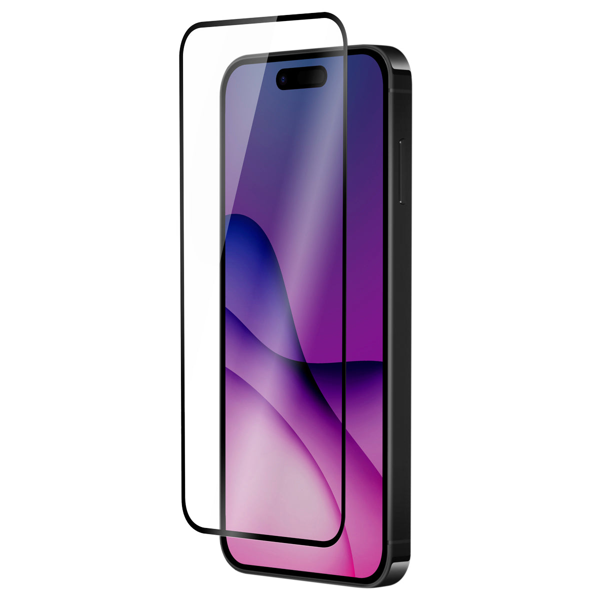 OptiGuard Eco Glass Plus - Apple iPhone 16 Pro Screen Protector - Clear with Black Frame, Left Angled Front View with Screen Protector applied on the Display of the Phone