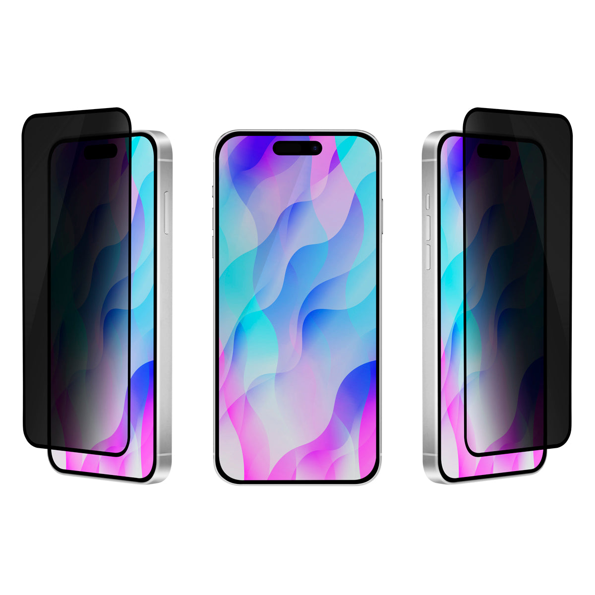 OptiGuard Eco Glass Privacy - Apple iPhone 16, iPhone 15 Screen Protector - Privacy Black, Different Angled View with Screen Protector applied on the Display of the Phone