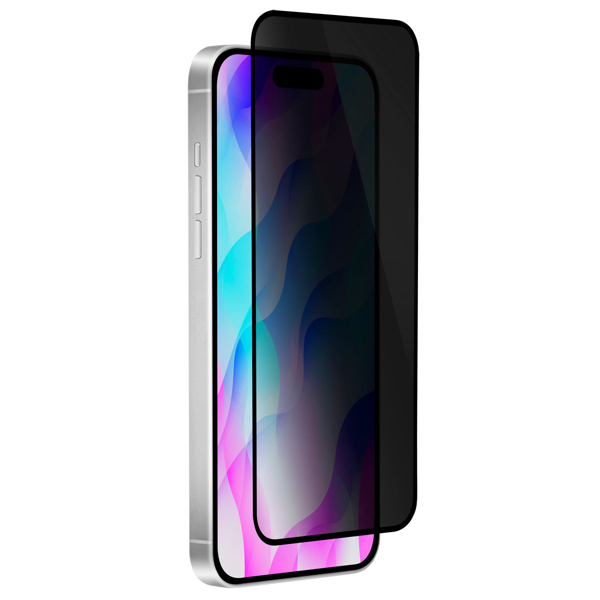 OptiGuard Eco Glass Privacy - Apple iPhone 16, iPhone 15 Screen Protector - Privacy Black, Right Angled Front View with Screen Protector applied on the Display of the Phone
