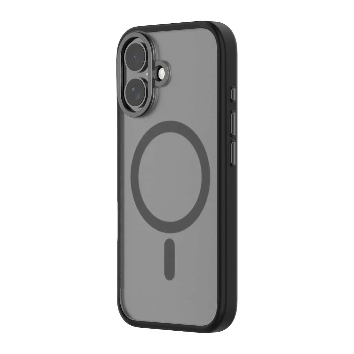 Hybrid Soft + Snap - Apple iPhone 16 Case MagSafe Compatible - Clear Black, Angled Rear View Frosted Back with Phone