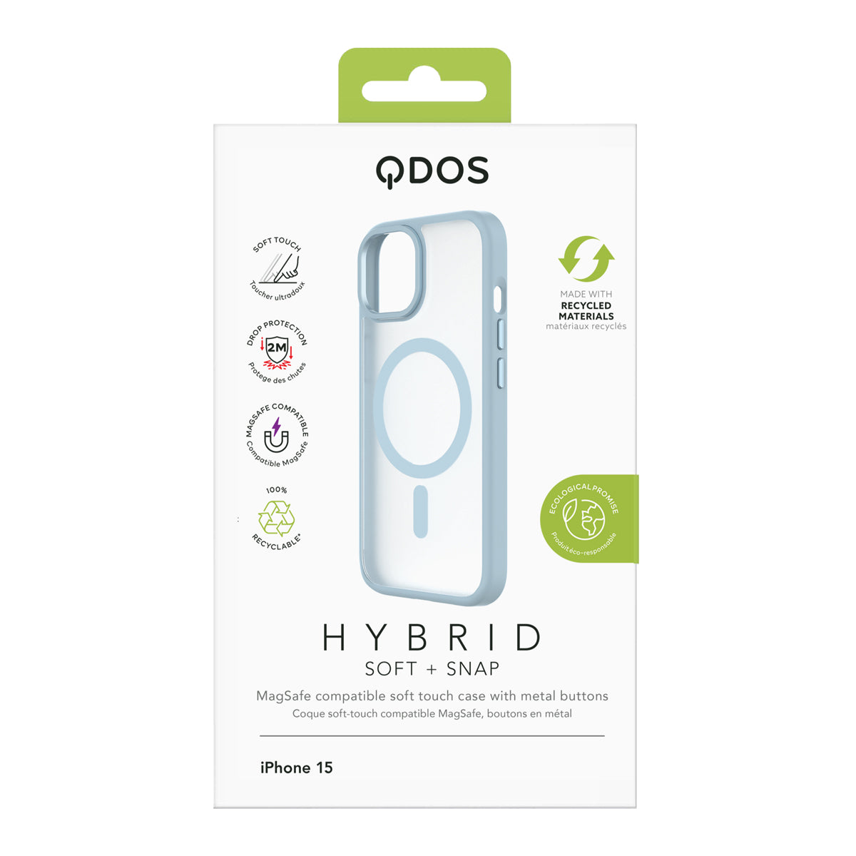 Hybrid Soft + Snap - Apple iPhone 15 Case MagSafe Compatible - Clear Blue, showcasing product packaging in white