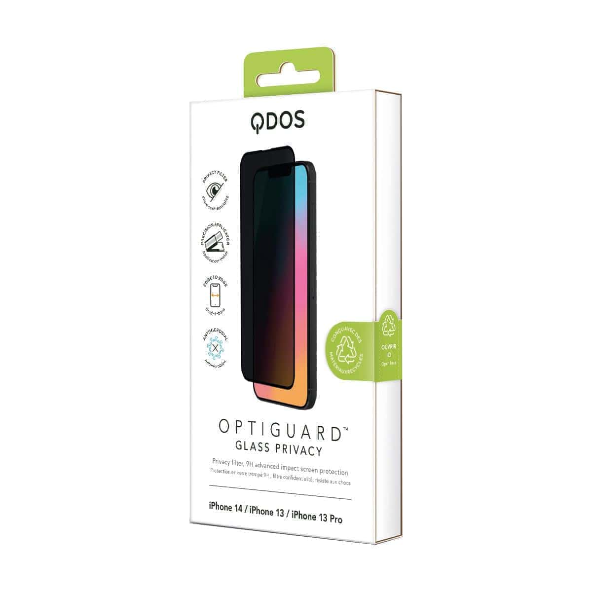 OptiGuard Glass Privacy - iPhone 14 | iPhone 13 | iPhone 13 Pro Privacy Screen Protector - Privacy Black