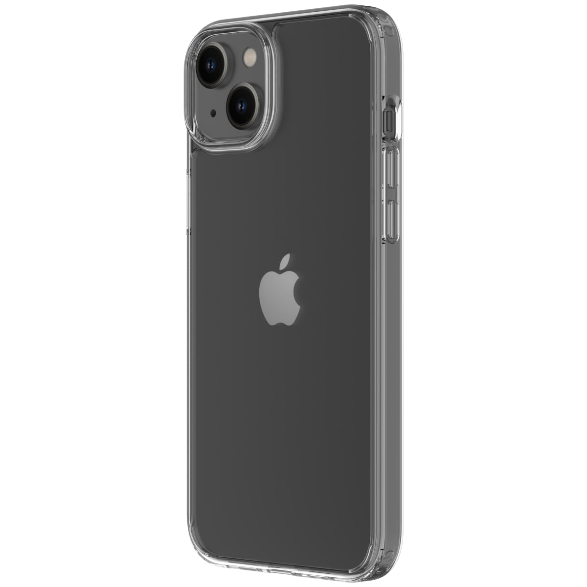 Hybrid - Apple iPhone 14 Plus - Clear, Angled Rear View Transparent Back with black iPhone 14 Plus