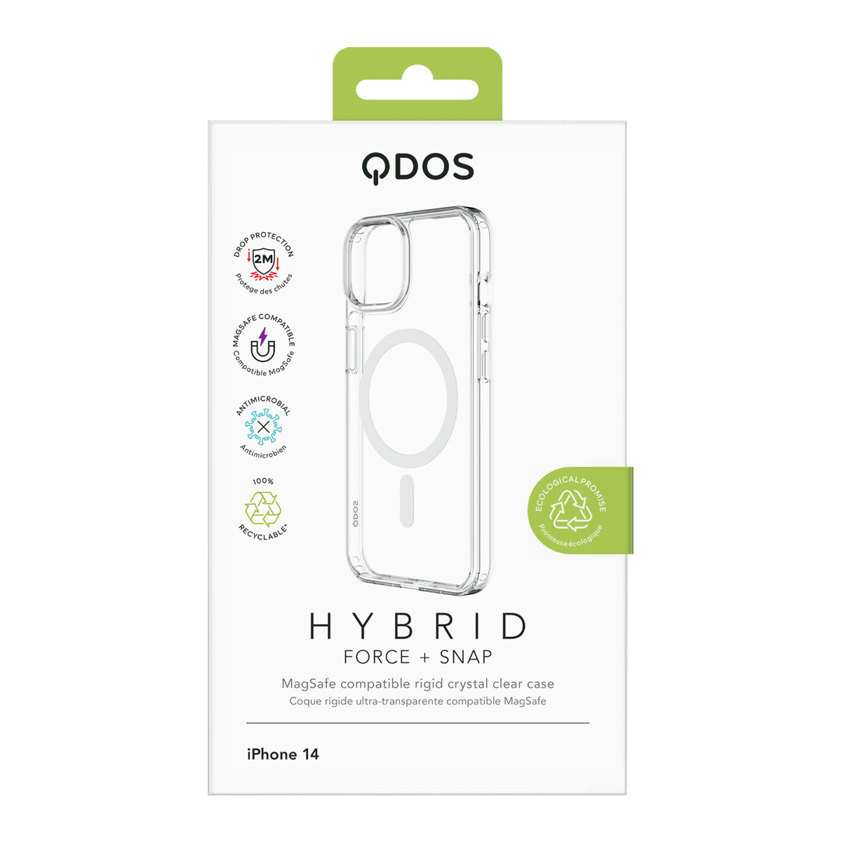 Hybrid Force + Snap - Apple iPhone 14, iPhone 13 Case MagSafe Compatible - Clear, showcasing product packaging in white