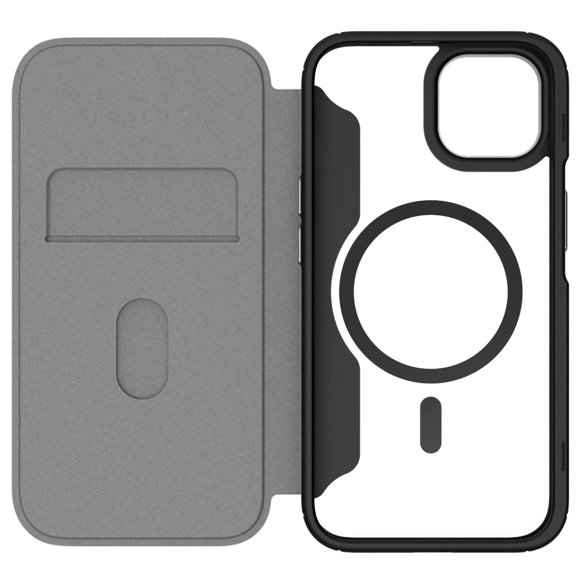 Hybrid Fold + Snap - Apple iPhone 14, iPhone 13 Wallet Case MagSafe Compatible - Clear Black, Front View of the case Without Phone