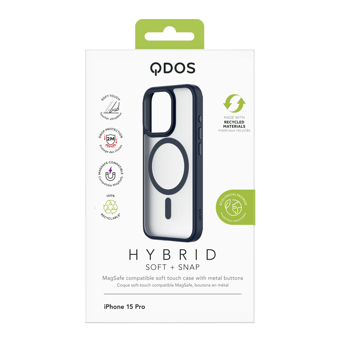 Hybrid Soft + Snap - Apple iPhone 15 Pro Case MagSafe Compatible - Clear Blue Titanium, showcasing product packaging in white