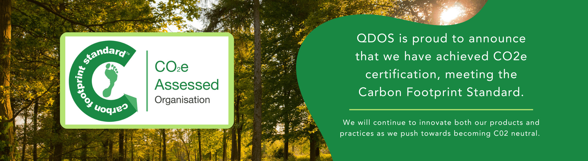 CO2e Assessed Organisation logo with a green background and text about carbon footprint standard achievement.