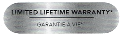 Metallic sign with 'Limited Lifetime Warranty' text on a white background