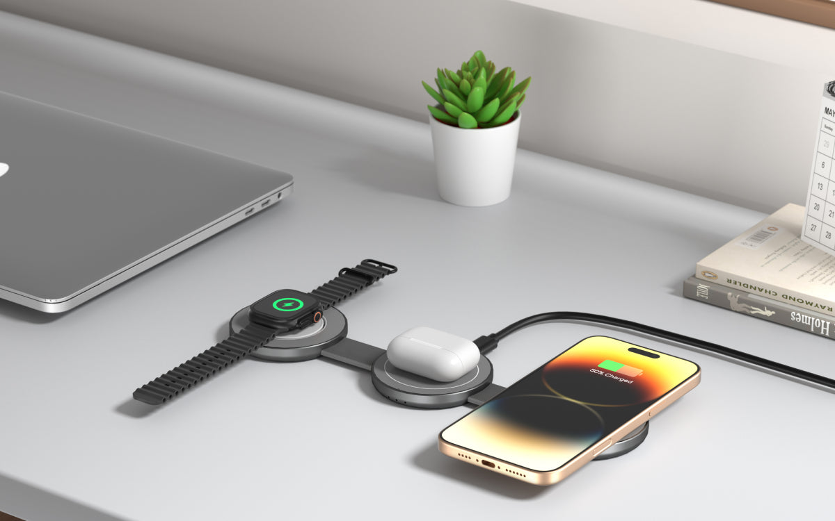PowerMag Qi2 3-in-1 MagSafe Round Wireless Charger - Space Grey