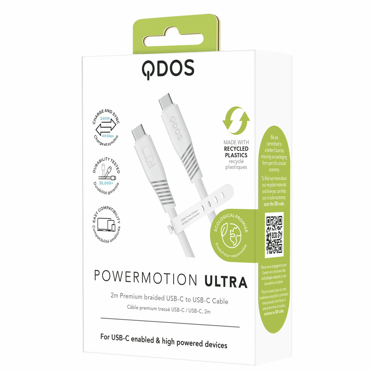 PowerMotion Ultra - USB-C to USB-C Cable (USB 4.0, 2m) - White