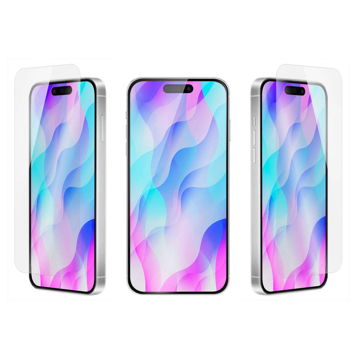 OptiGuard Eco Glass - Apple iPhone 16, iPhone 15 Screen Protector - Clear, Different Angled View with Screen Protector applied on the Display of the Phone