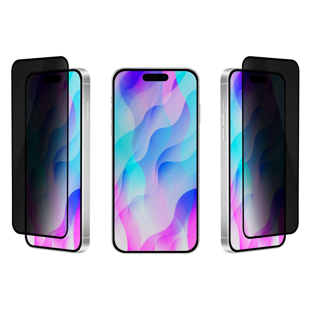 OptiGuard Eco Glass Privacy - Apple iPhone 16, iPhone 15 Screen Protector - Privacy Black, Different Angled View with Screen Protector applied on the Display of the Phone