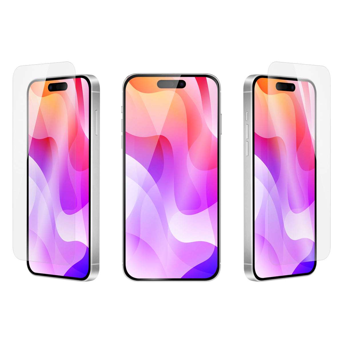 OptiGuard Eco Glass - Apple iPhone 16 Plus, iPhone 15 Plus Screen Protector - Clear, Different Angled View with Screen Protector applied on the Display of the Phone