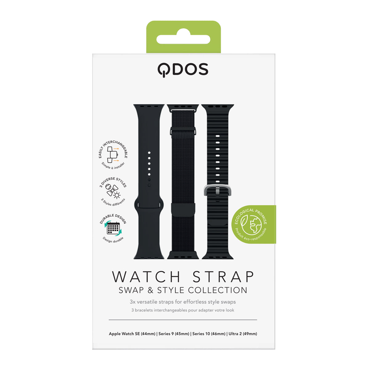 Apple Watch Strap Bundle - Apple Watch Ultra 2 (49mm) | Series 10 (46mm) | Series 9 (45mm) | SE (44mm) - Black