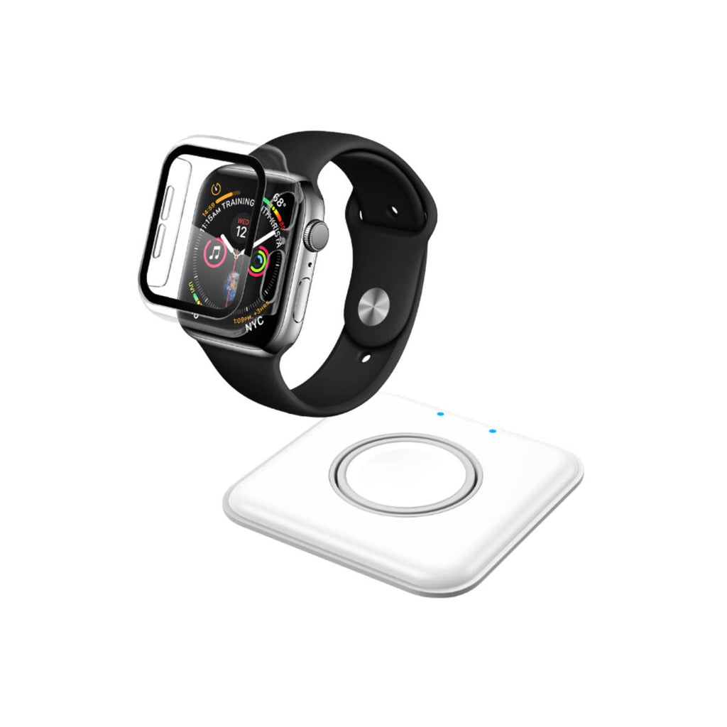 Essential Bundle - Apple Watch Charger (White) + Infinity Glass for Apple Watch Series SE 3 | SE 2 | SE | 6 | 5 | 4 - 44mm