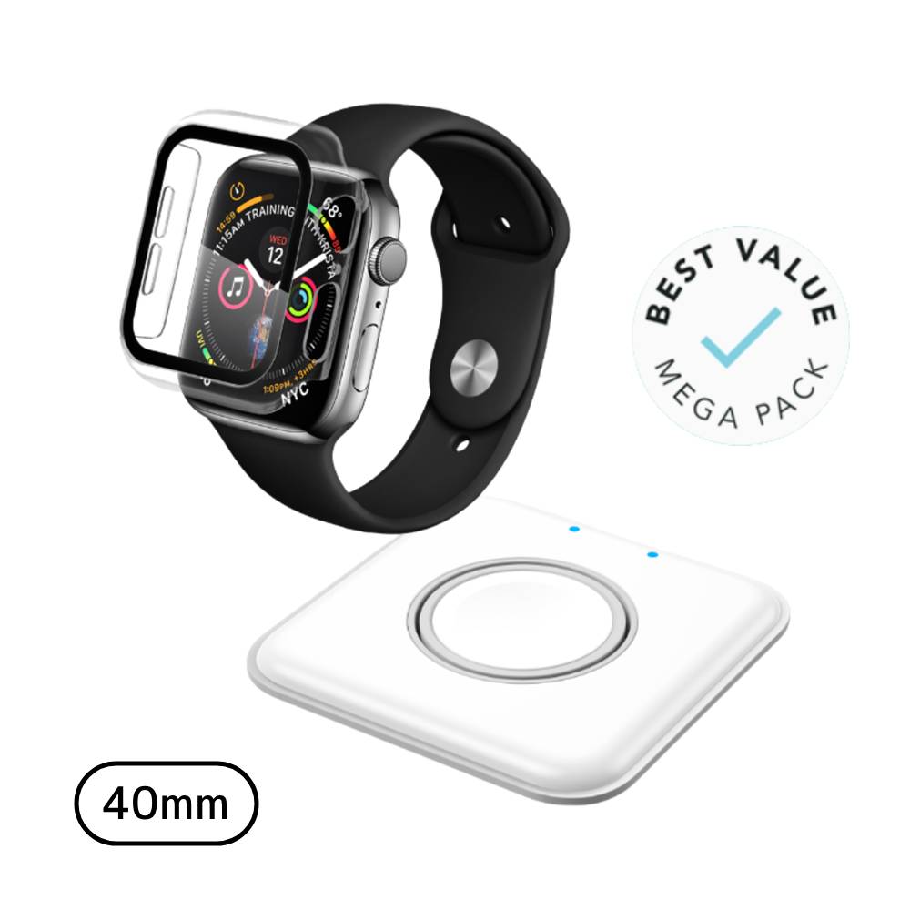 Essential Bundle - Apple Watch Charger (White) + Infinity Glass for Apple Watch Series SE 3 | SE 2 | SE | 6 | 5 | 4 - 40mm