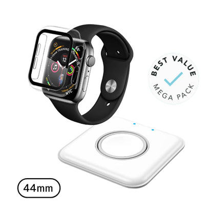 Essential Bundle - Apple Watch Charger (White) + Infinity Glass for Apple Watch Series 6/SE/5/4 - 44mm