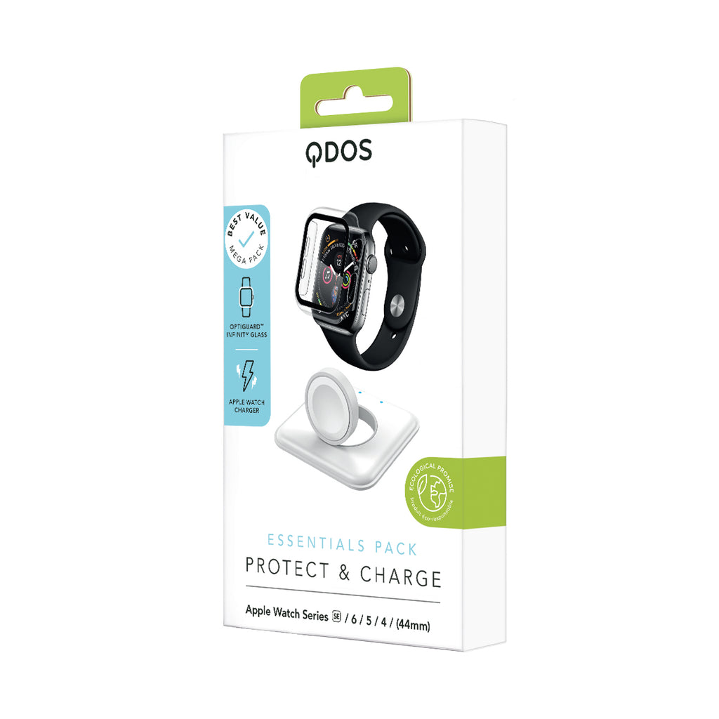 Essential Bundle - Apple Watch Charger (White) + Infinity Glass for Apple Watch Series SE 3 | SE 2 | SE | 6 | 5 | 4 - 44mm