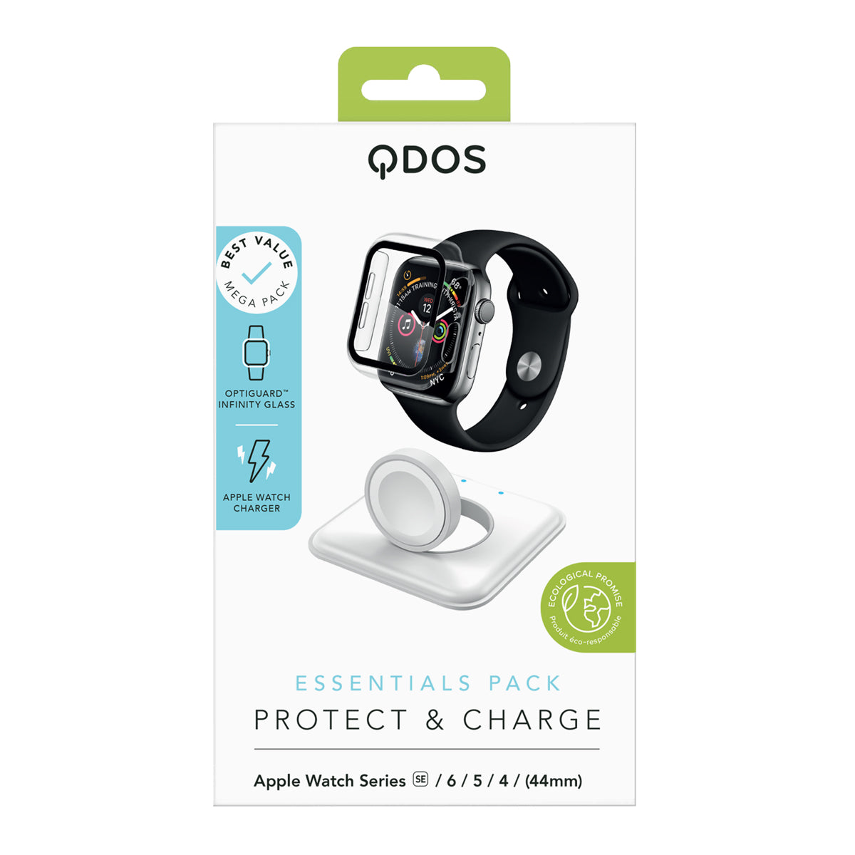 Essential Bundle - Apple Watch Charger (White) + Infinity Glass for Apple Watch Series 6/SE/5/4 - 44mm