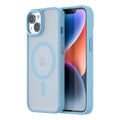 Hybrid Soft + Snap - Apple iPhone 14, iPhone 13 Case MagSafe Compatible - Clear Baby Blue, Side and Back View with Screen Display