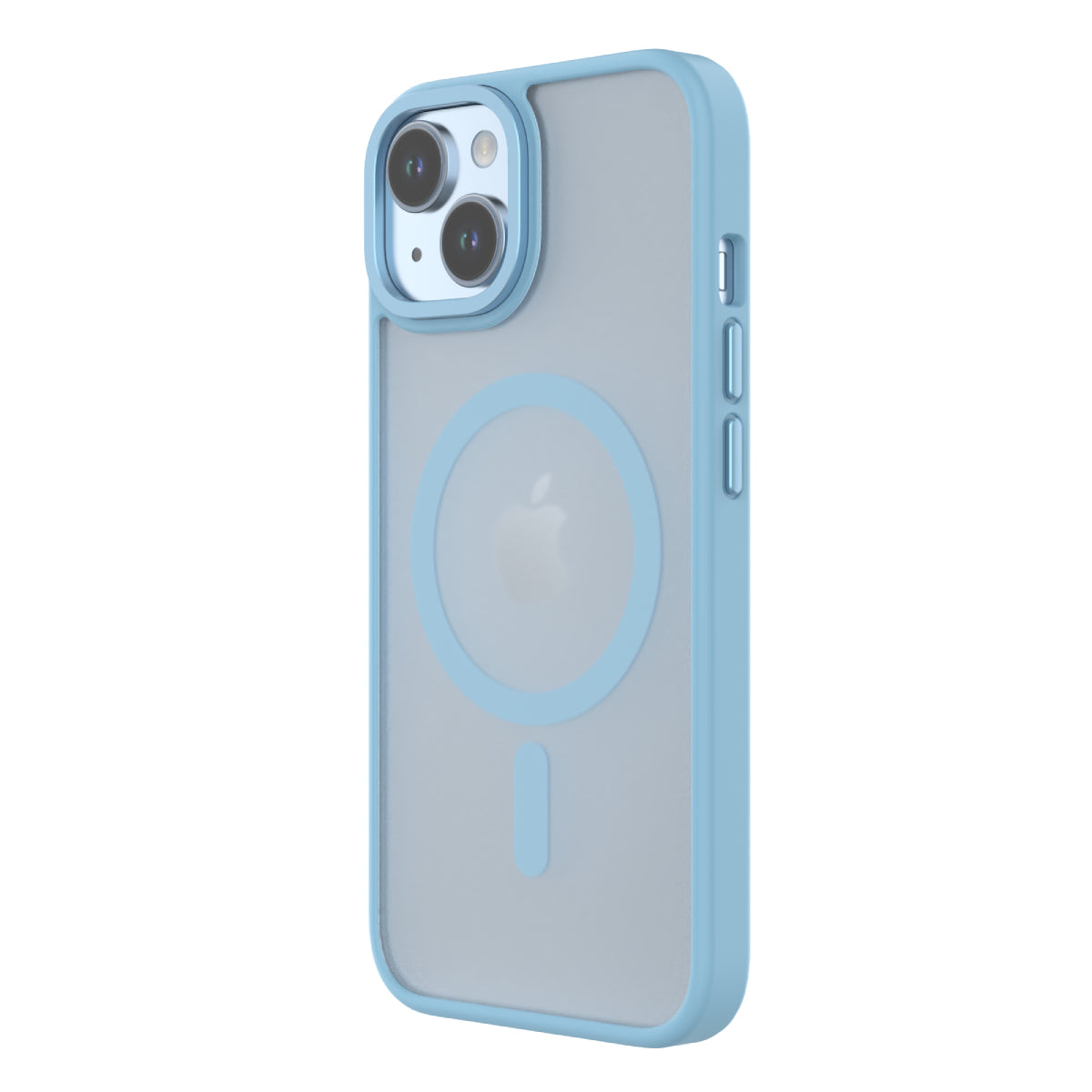 Hybrid Soft + Snap - Apple iPhone 14, iPhone 13 Case MagSafe Compatible - Clear Baby Blue, Angled Rear View Frosted  Back with Phone
