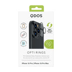 OptiRings - Apple iPhone 16 Pro, iPhone 16 Pro Max Camera Lens Protector - Black Titanium, Showcasing product packaging in white