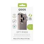 OptiRings - Apple iPhone 16 Pro, iPhone 16 Pro Max Camera Lens Protector - Natural Titanium, Showcasing product packaging in white