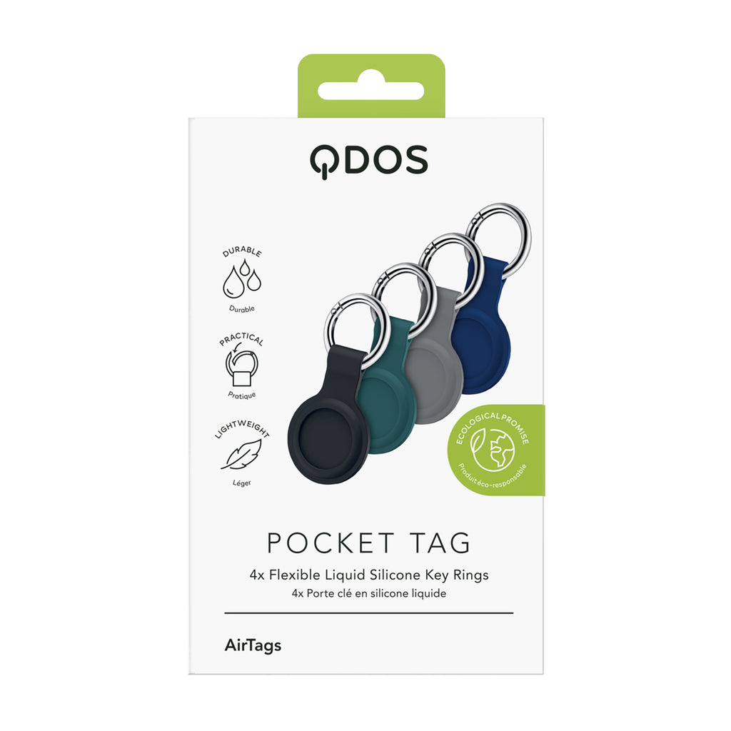 PocketTag Key Ring for AirTag x 4 Pack - Black, Grey, Navy Blue, Baltic Blue