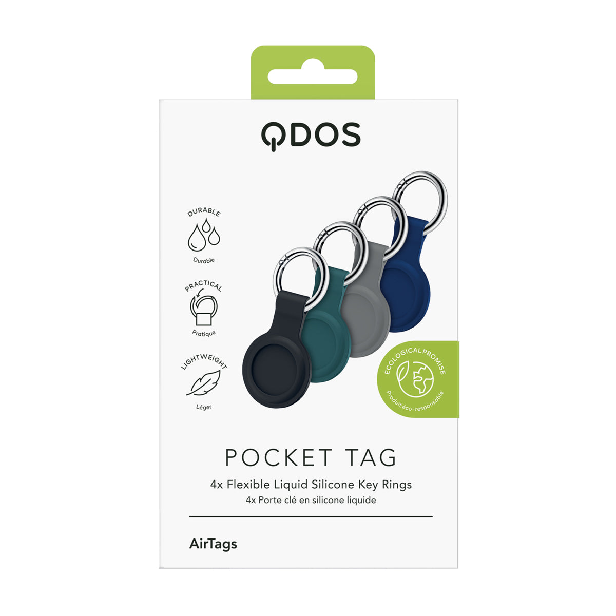 PocketTag Key Ring for AirTag x 4 Pack - Black, Grey, Navy Blue, Baltic Blue