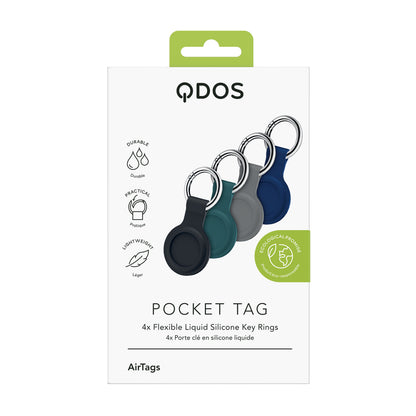 PocketTag Key Ring for AirTag x 4 Pack - Black, Grey, Navy Blue, Baltic Blue