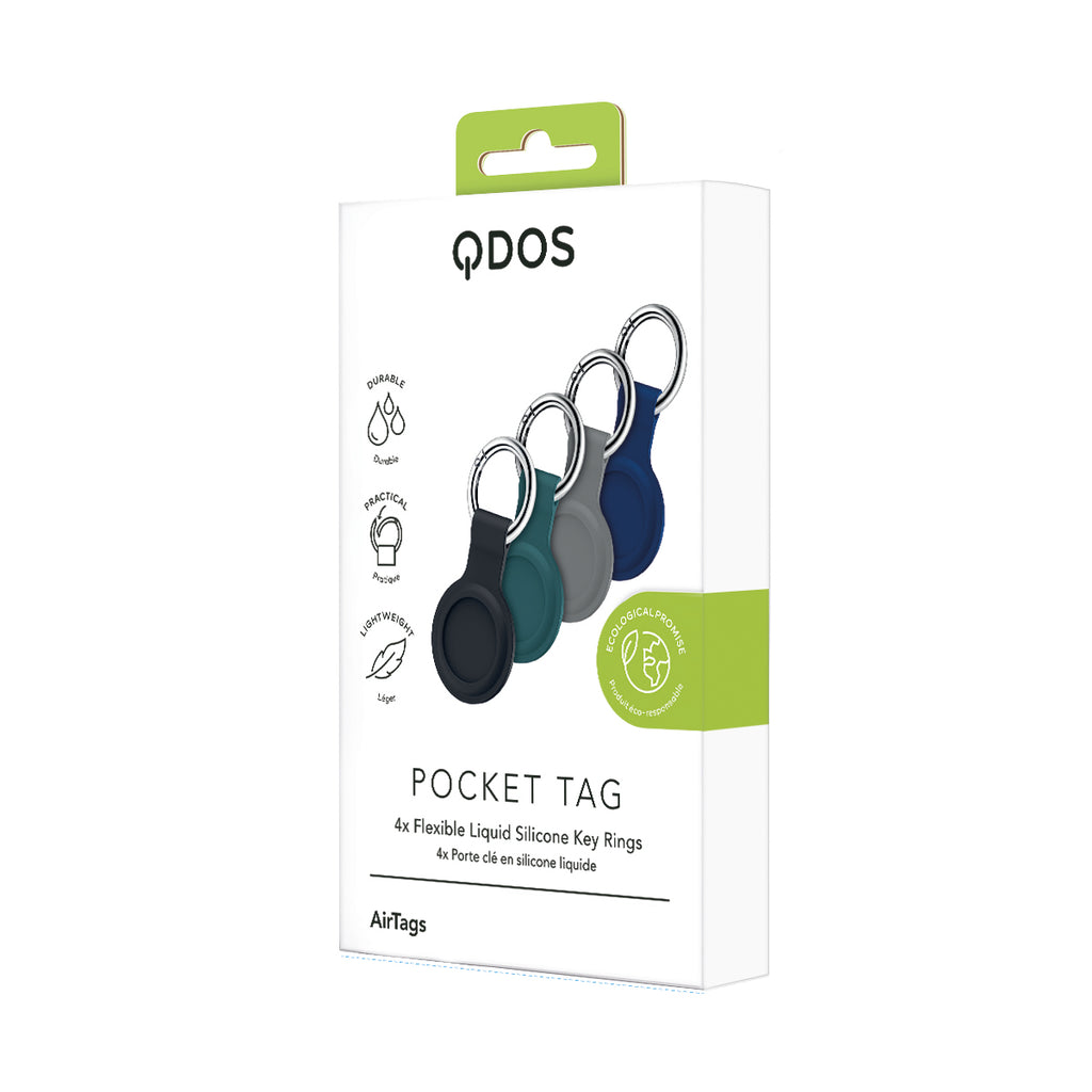 PocketTag Key Ring for AirTag x 4 Pack - Black, Grey, Navy Blue, Baltic Blue