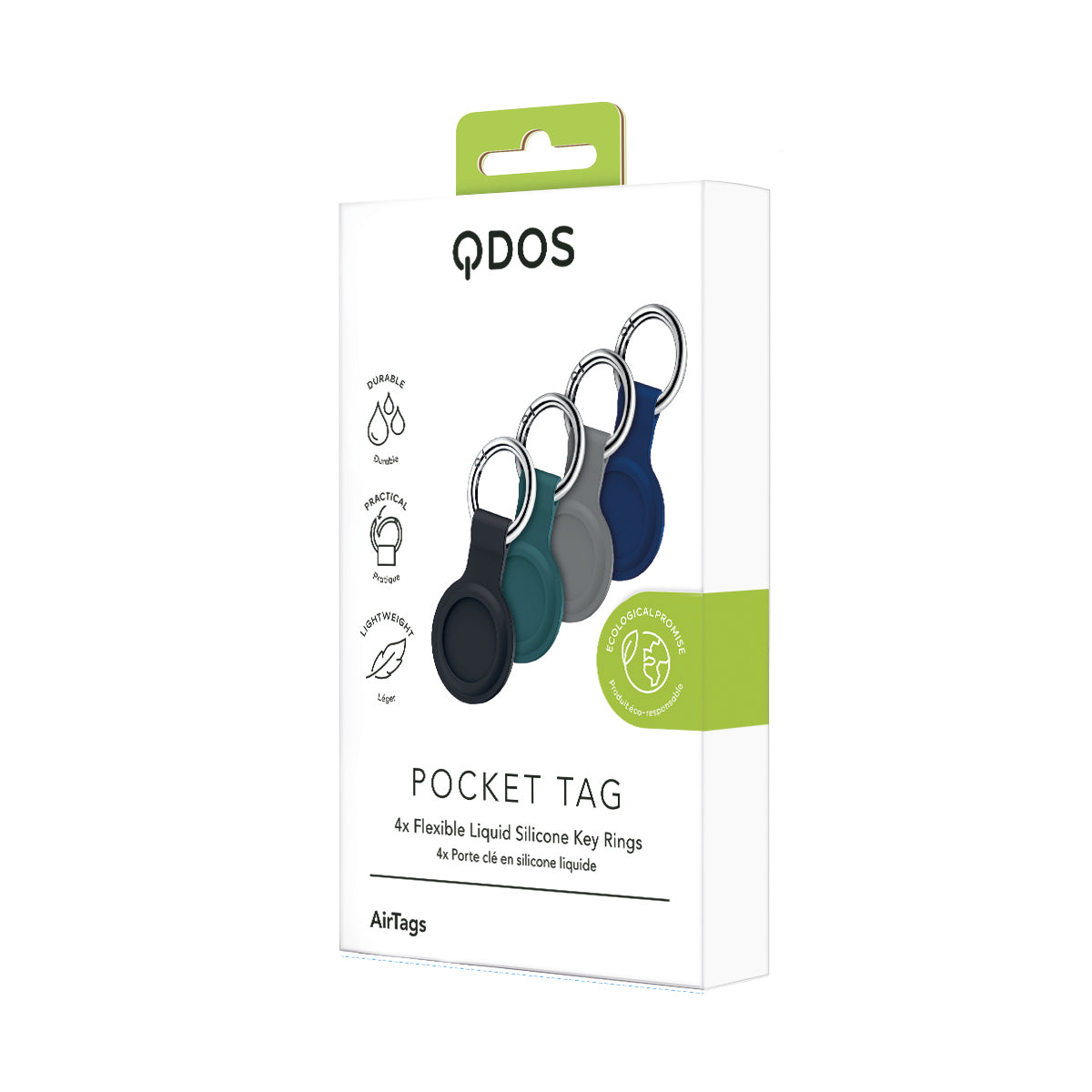 PocketTag Key Ring for AirTag x 4 Pack - Black, Grey, Navy Blue, Baltic Blue