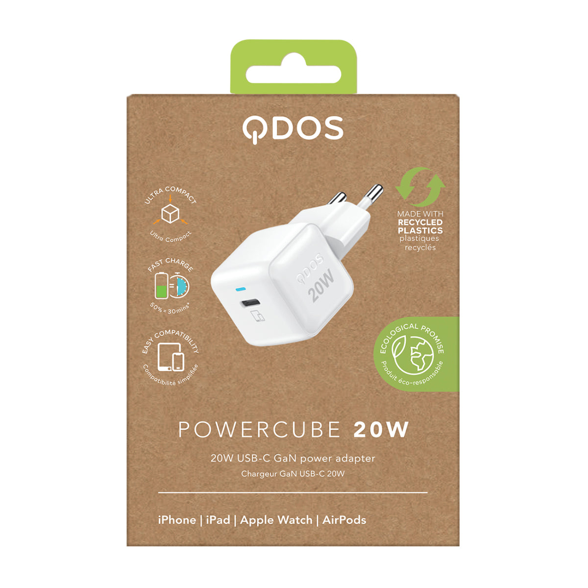 (Kraft Packaging) PowerCube 20W (EU) - Single Port USB-C Power Adapter - White