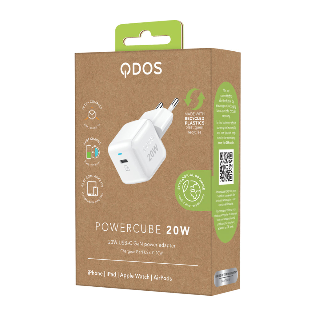 (Kraft Packaging) PowerCube 20W (EU) - Single Port USB-C Power Adapter - White