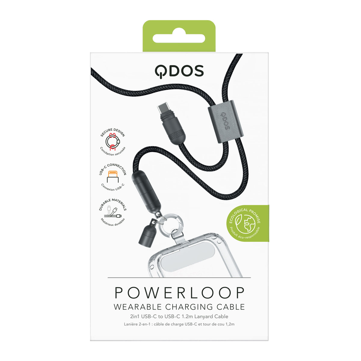 PowerLoop Lanyard - 2-in-1 Lanyard & USB-C Cable - Black