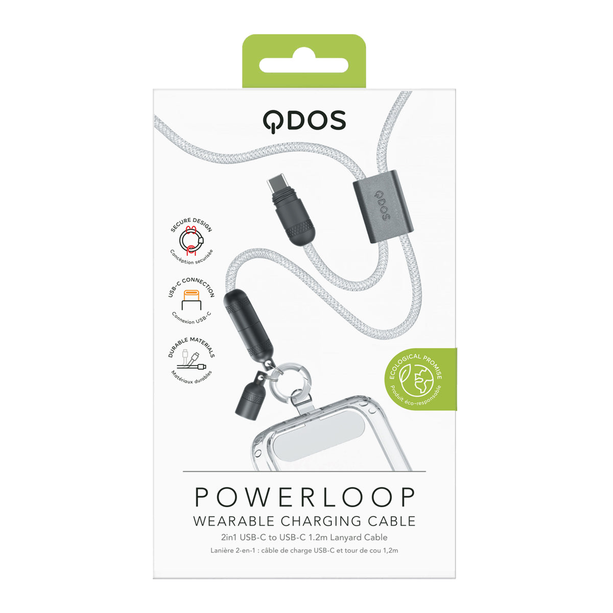 PowerLoop Lanyard - 2-in-1 Lanyard & USB-C Cable - White
