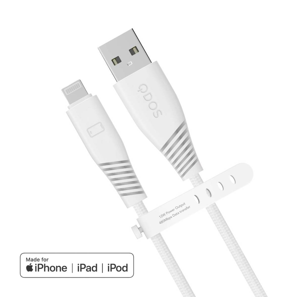 PowerMotion Pro - USB-A to MFI Cable (USB 2.0, 1.2m) - White