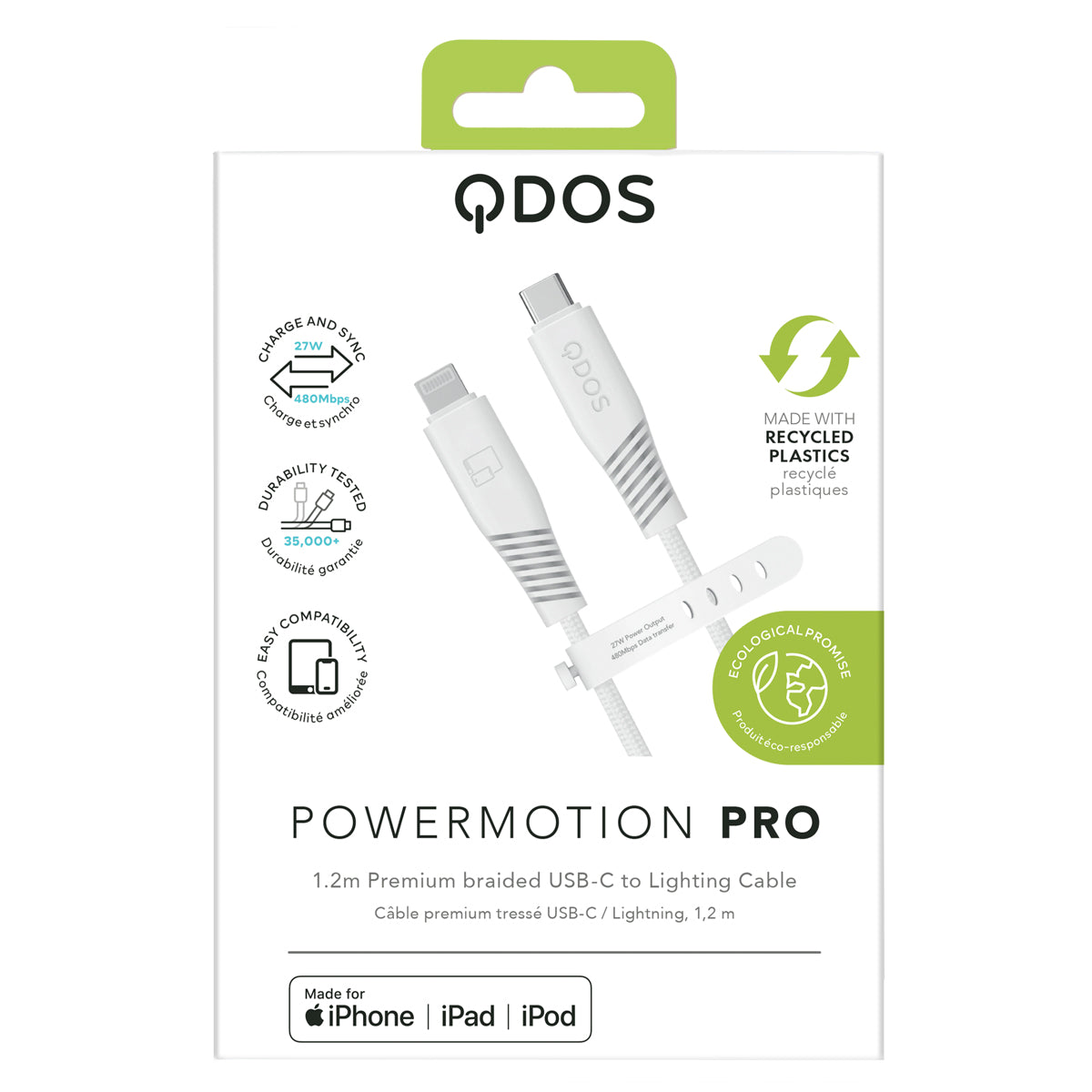 PowerMotion Pro - USB-C to MFI Cable (USB 2.0, 1.2m) - White