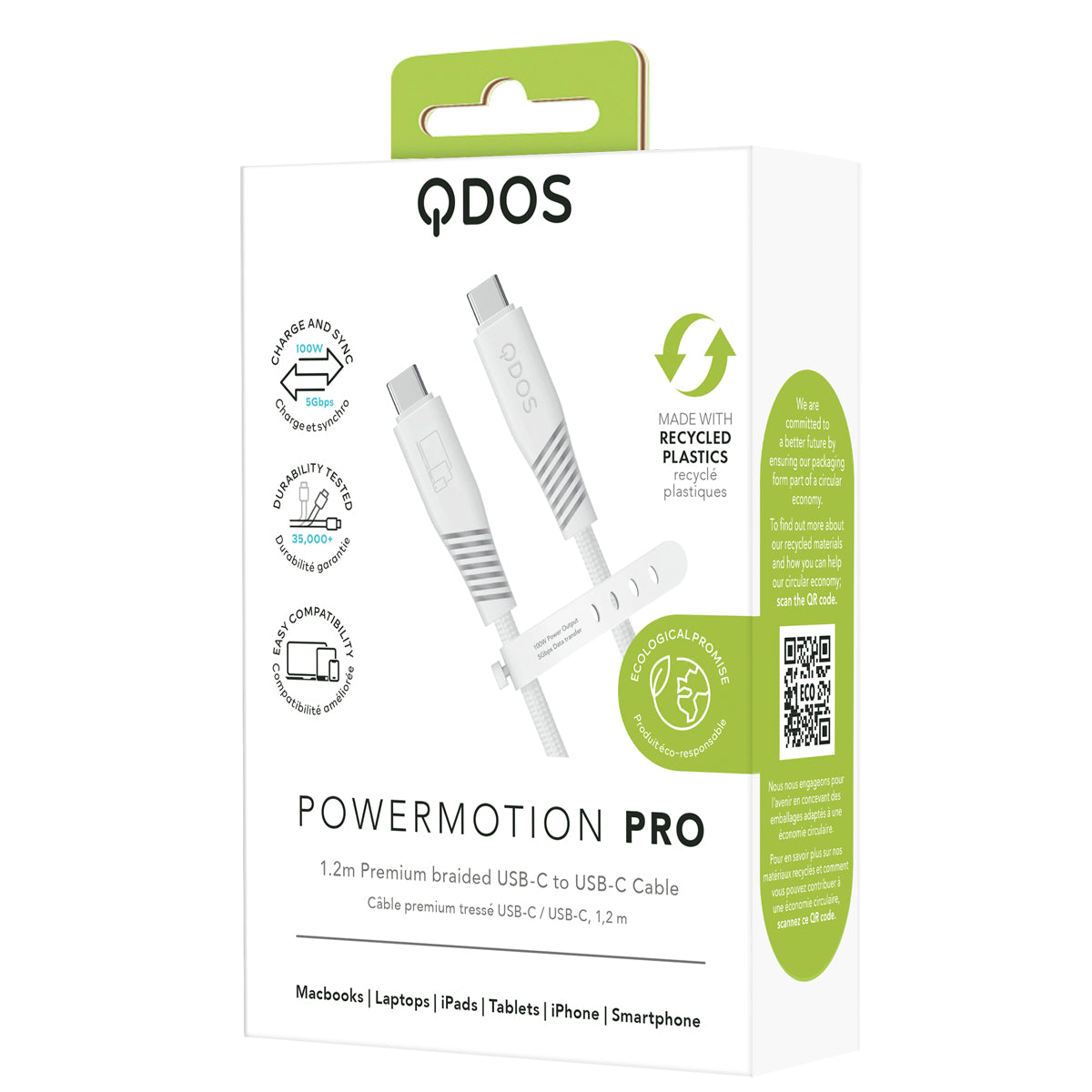 PowerMotion Pro - USB-C to USB-C Cable (USB 3.0, 1.2m) - White