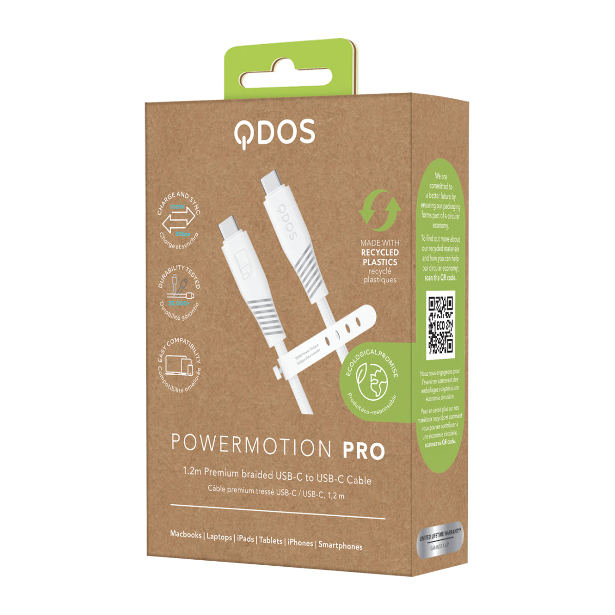 (Kraft packaging) PowerMotion Pro USB-C 3.0 1.2m Cable - White