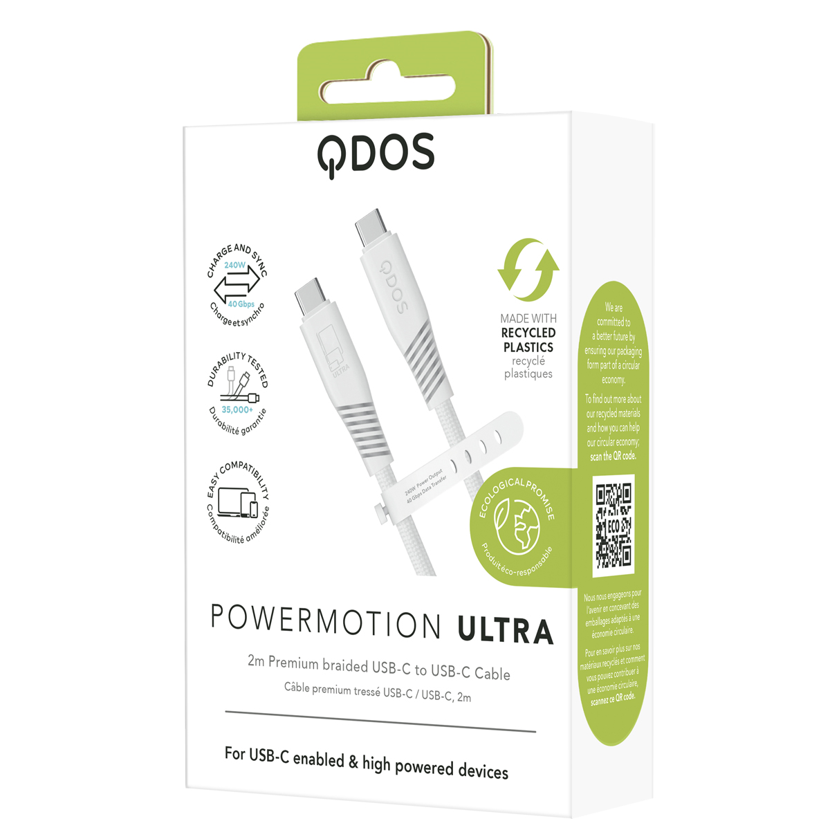 PowerMotion Ultra - USB-C to USB-C Cable (USB 4.0, 2m) - White