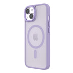 iPhone 14/13 Hybrid Soft + Snap protective case from QDOS in Lavender color TPU frame and clear polycarbonate back showing the back the iPhone in the case